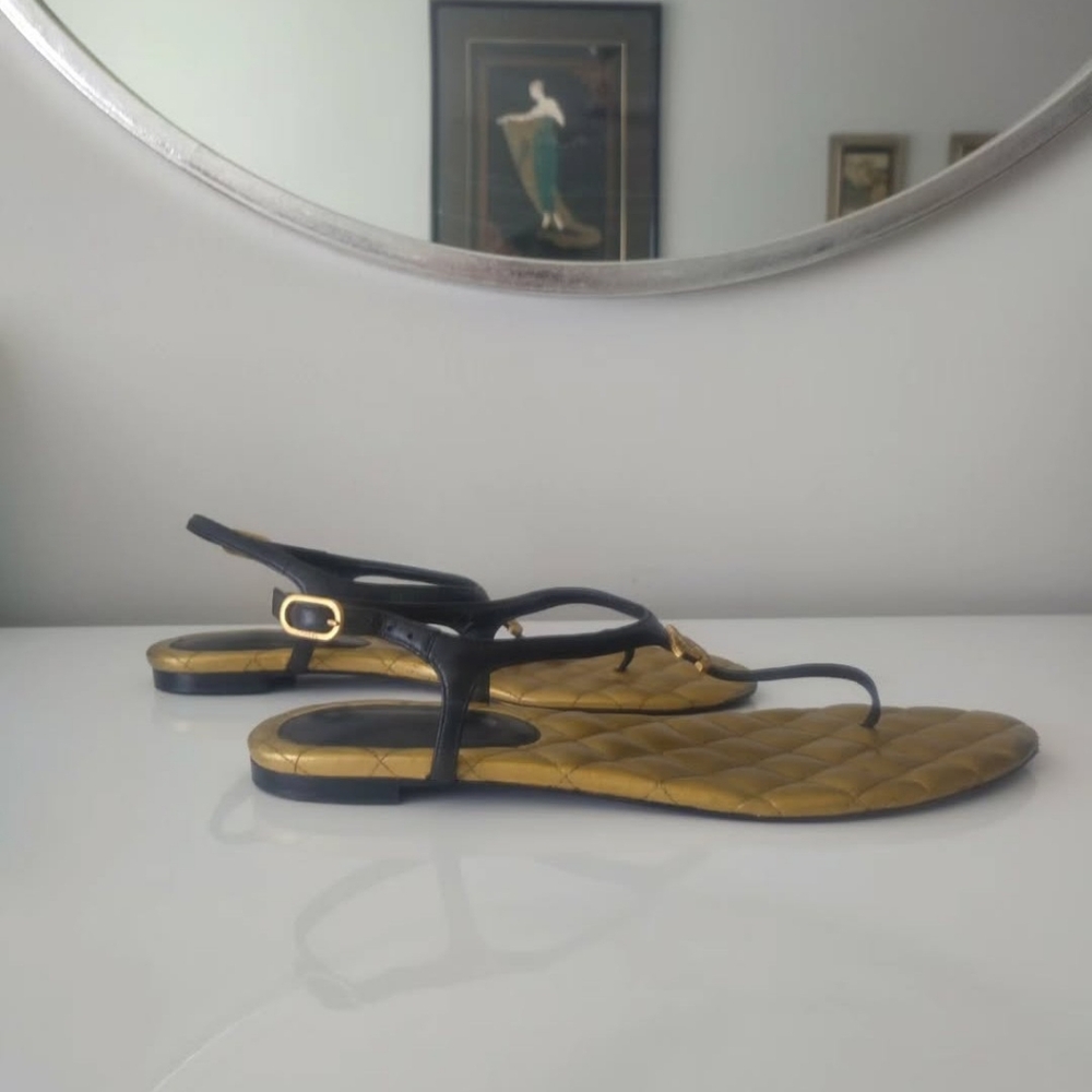 Chanel Black Gold CC Thong Flat Sandals - Picture 4 of 14